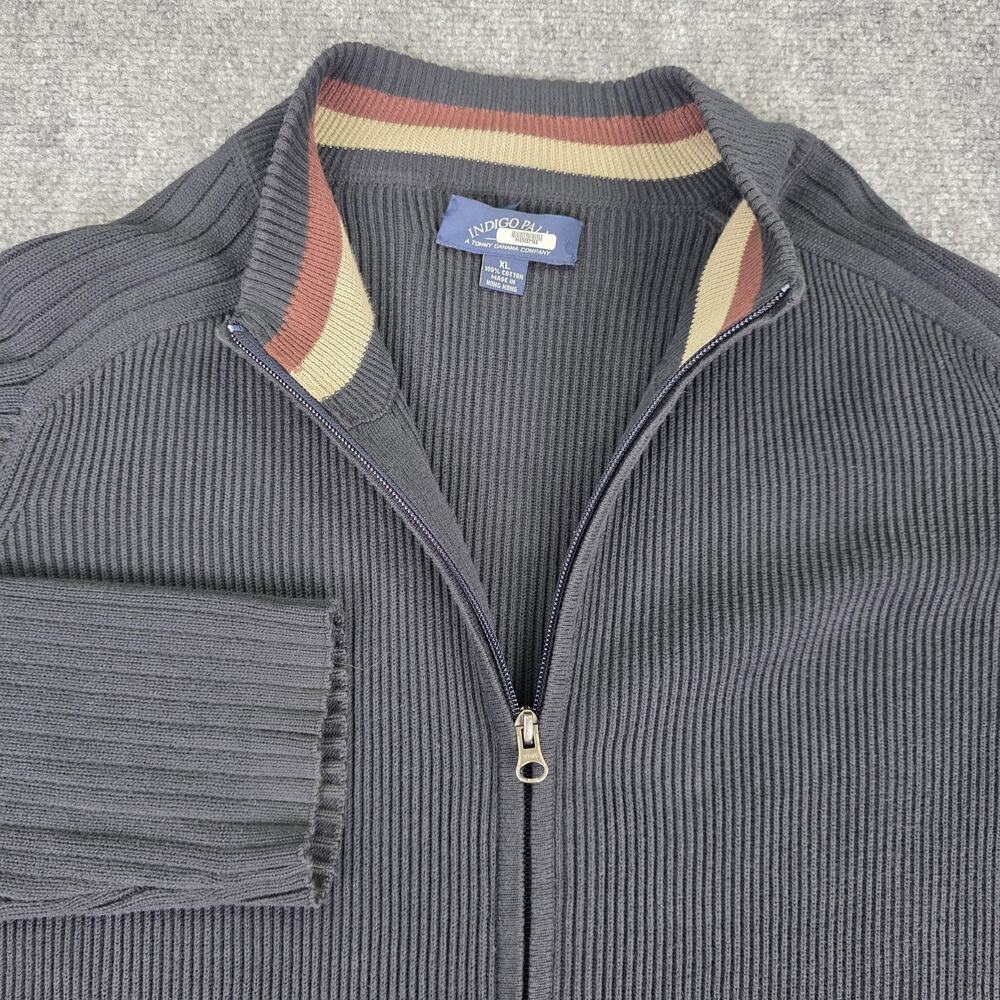 Tommy Bahama Sweater Mens XL Black Full Zip Mock Neck Ribbed Knit Indigo Palms